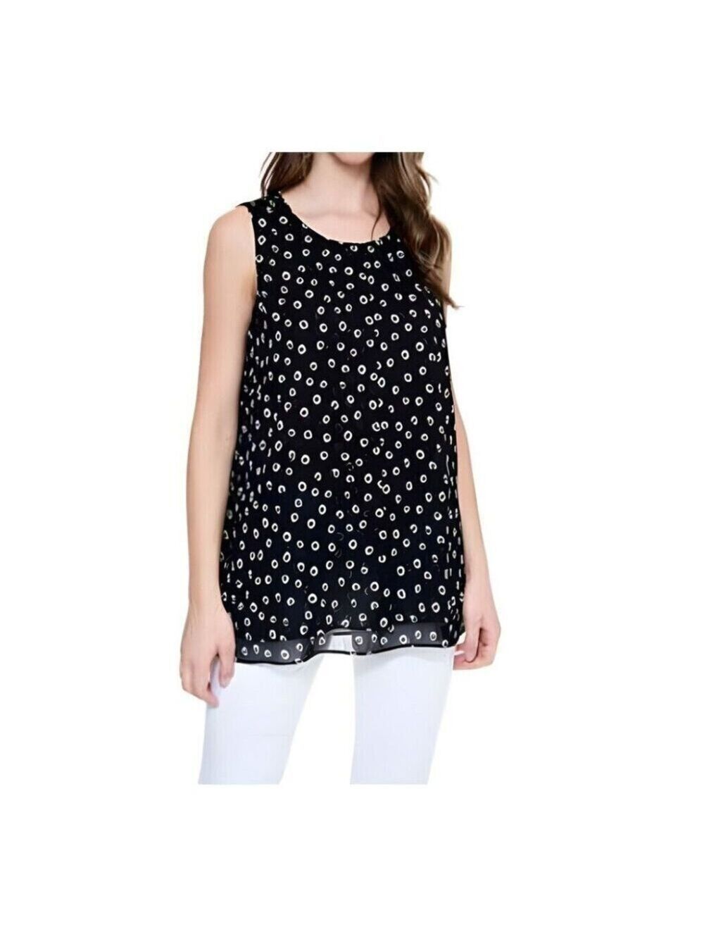Cristina B Double Layer Blouse Black/White Hi-Low Hem Sleeveless Med NWT